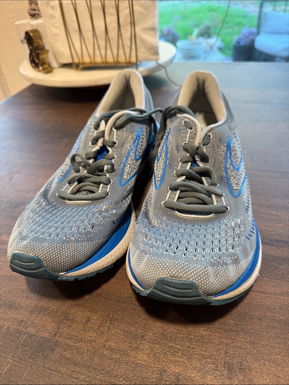 Brooks Men's Light Gray and Blue Running Sneakers